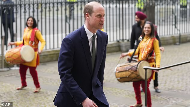 Prince William is pictured arriving at Westminster Abbey without his wife, the Princess of Wales