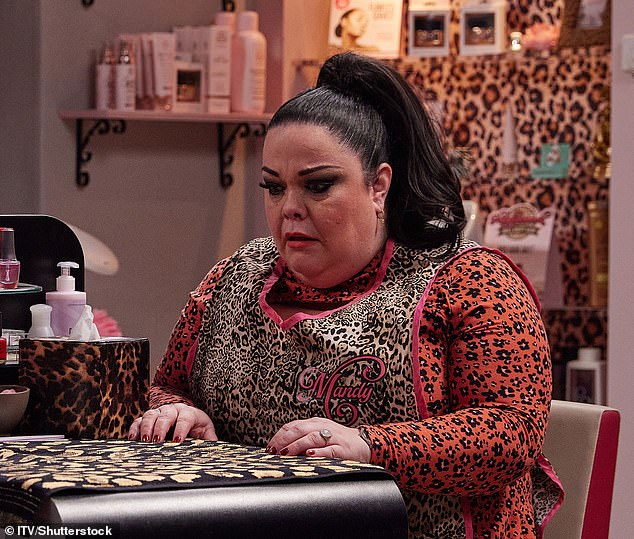 The actress (pictured playing Mandy Dingle) added that her family has a history of being diagnosed with the disease because both of her great-grandmothers had breast cancer
