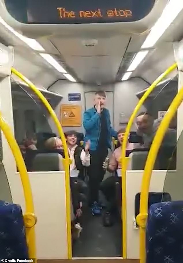 The group - Sam Michie, Liam Nelson, Liam Chrystal, Kian Byers and Kyle Connor - sang Happy Birthday to Cathy as the train approached Edinburgh.