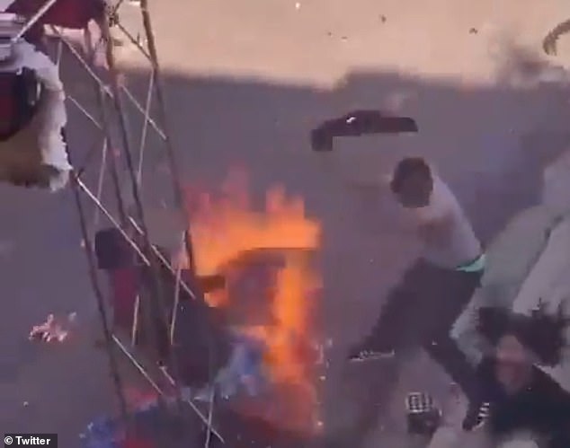 A man used a shirt to try to put out the flames while a carnival participant's costume caught fire