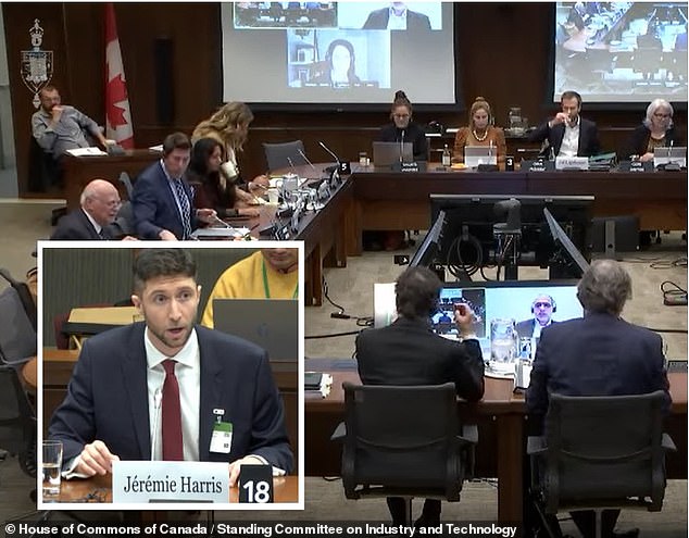 In recent years, Gladstone AI CEO Jérémie Harris (inset) has also appeared before the Canadian House of Commons Standing Committee on Industry and Technology (pictured).