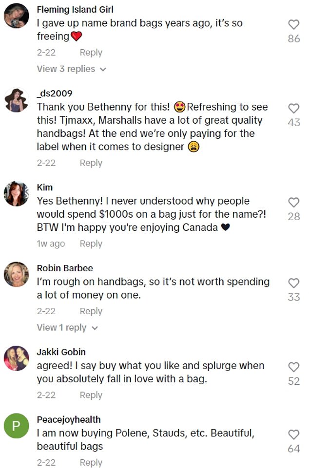 In the comments section of her video, many users seemed to agree with her sentiments about buying designer handbags these days