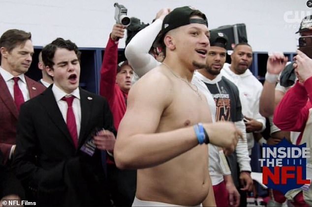 Patrick previously showed off his 'dad bod' after the Chiefs' AFC Championship win last month