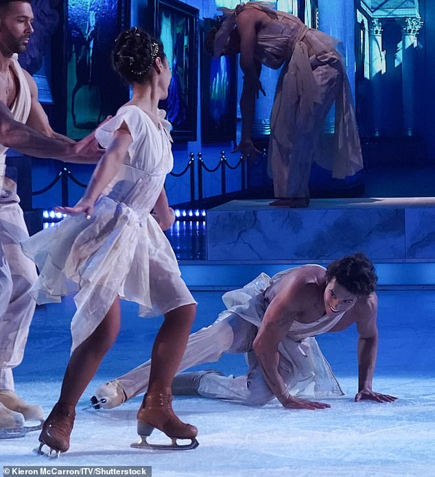 His romantic skate with partner Vanessa looked like it would be the stuff of dreams, but just seconds into the performance, Miles fell