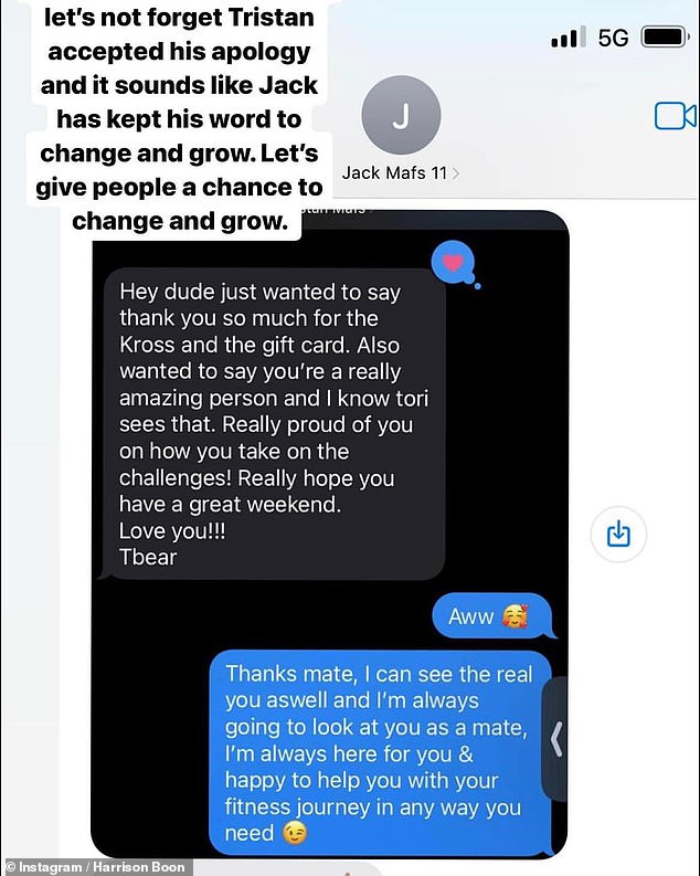Tristan also addressed his thoughts on recent leaked private text messages between himself and Jack that were made public by former MAFS groom Harrison Boon