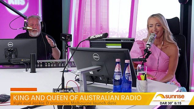A live interview with the KIIS FM stars was cut short just as Jackie began to tell a story about how she once secretly spied on a neighbor while he was taking a shower. Pictured: Kyle Sandilands and Jackie O at Sunrise.