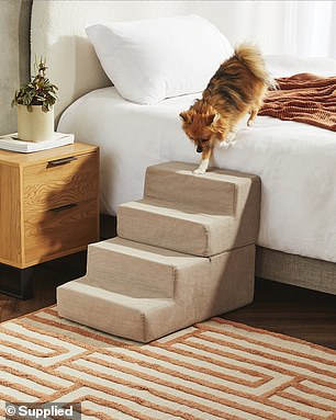 There are also pet stairs to make it easier for your furry friend to climb onto the bed