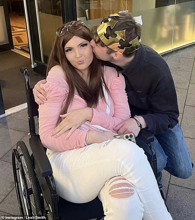 TikTok star Leah Smith, who died at the age of 22, with her boyfriend Andrew, who announced her death yesterday