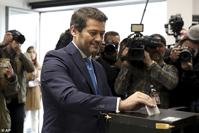 Right-wing populist Chega leader André Ventura casts his vote at a polling station in Lisbon.