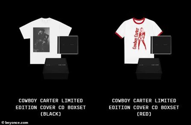 The star has two different box sets with a unique shirt included, where fans can buy either the black shirt or the red plus the album - for $40