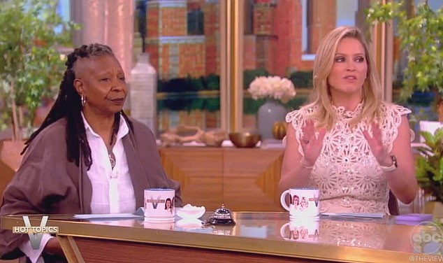 Sara Haines (right) claimed women don't have to 'ruin a career to have a child' as Whoopi listened to her point of view
