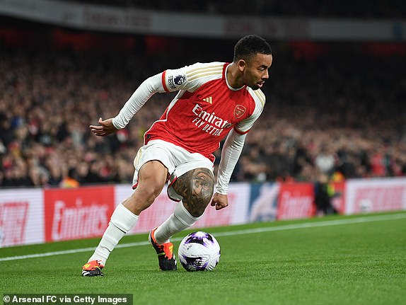 LONDON, ENGLAND - MARCH 9: Gabriel Jesus of Arsenal during the Premier League match between Arsenal FC and Brentford FC at Emirates Stadium on March 9, 2024 in London, England. (Photo by David Price/Arsenal FC via Getty Images)