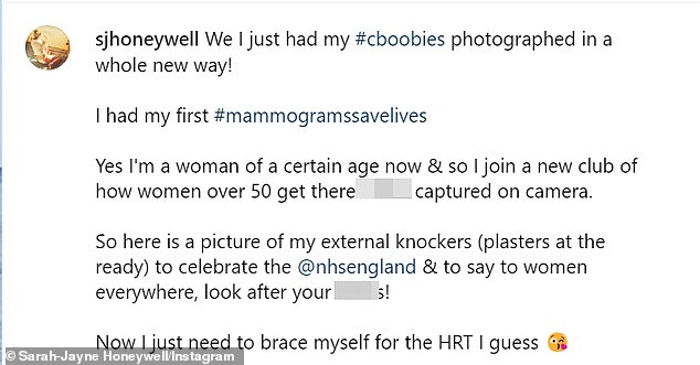 She poked fun at her former employer in her Instagram caption, which read: 'We just had my #cboobies photographed in a whole new way!