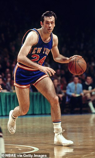 Bill Bradley #24 of the New York Knicks dribbles the ball during the game against the Milwaukee Bucks circa 1970 at the Milwaukee Arena in Milwaukee