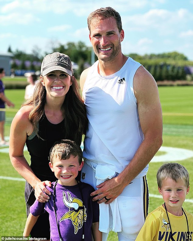 Julie and Kirk said 'I do' in Atlanta in 2014, before the quarterback signed with the Vikings.