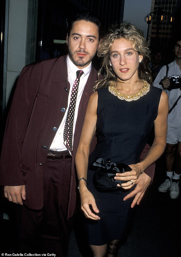 The original photo of Downey with Parker, taken at a Young Artists Unite event in Los Angeles in November 1988, depicts the actors looking loved-up as they dated for seven years, from 1984 to 1991;  pictured in 1990