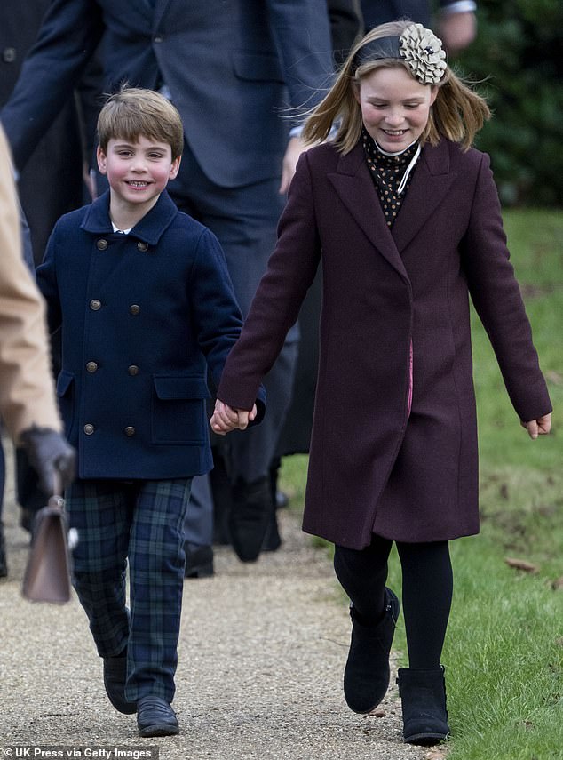 Prince Louis pictured with Mia Tindall on Christmas Day at Sandringham