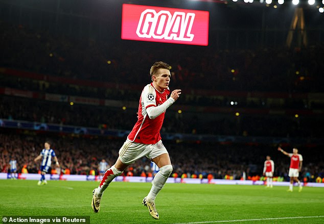 Martin Odegaard thought he had put Arsenal ahead in the tie with a second-half effort