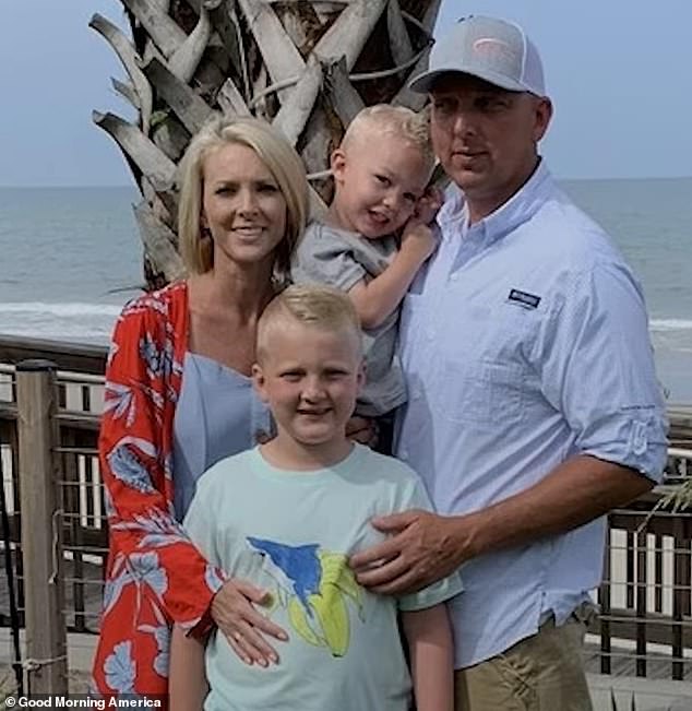 Cindy, her husband DJ and their two young sons before the sepsis that nearly killed her