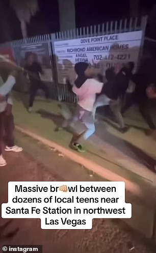 One video showed teenagers chasing each other down a sidewalk while throwing punches