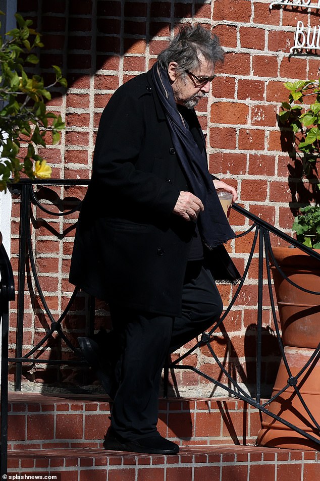 Pacino was spotted entering an office building in Beverly Hills on Tuesday, wearing an all-black look