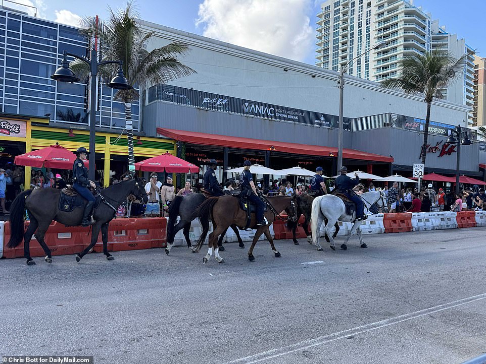 Officers could be seen patrolling the beach area of ​​the town on horseback as spring breakers indulged