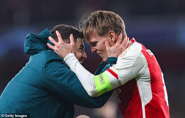 Martin Odegaard (right) had a goal disallowed in the second half, but scored the first penalty in the shootout as Arsenal reached the quarter-finals for the first time since 2010.