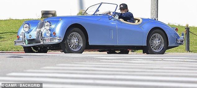 The socialite drove around the California town in the electric Lunaz restored and modified car, which was a wedding present from father David