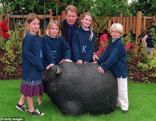 Earl Spencer, brother of Princess Diana, with his children: Amelia, Eliza, Kitty and Louis at the official opening of the Princess of Wales Memorial Playground in Kensington Gardens in 2000