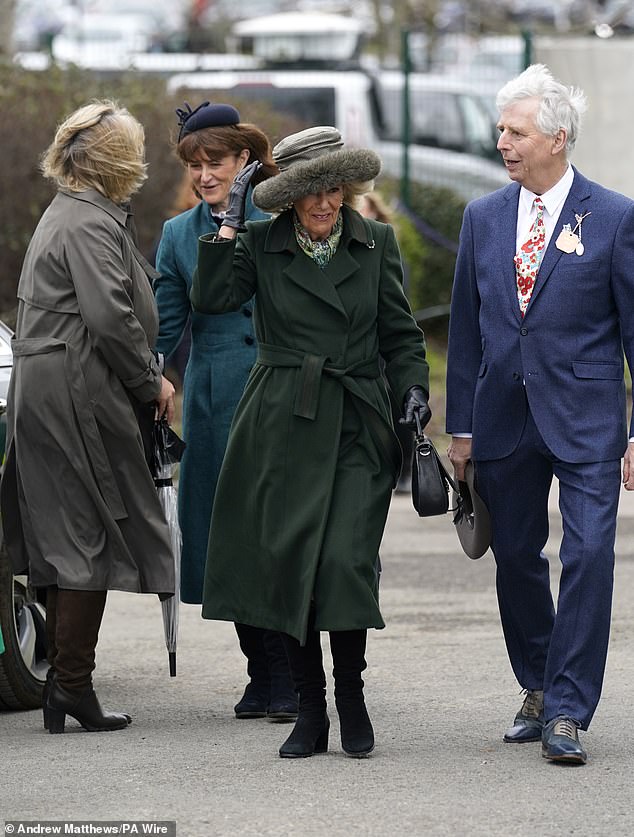 Camilla, who is also known to enjoy horse racing and often attends the Cheltenham Festival, upped the style stakes in her elegant outfit