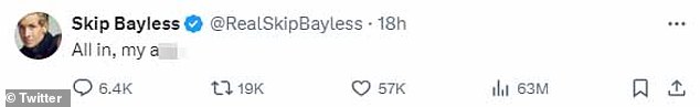 Bayless' tweet quickly went viral as the first two words were used by Dallas Cowboys owner Jerry Jones during a press conference last month.