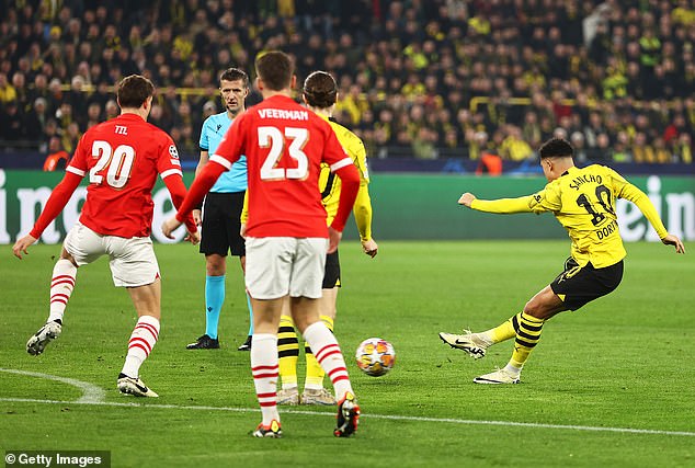 Sancho opened the scoring in Dortmund's 2-0 victory over PSV in the Champions League