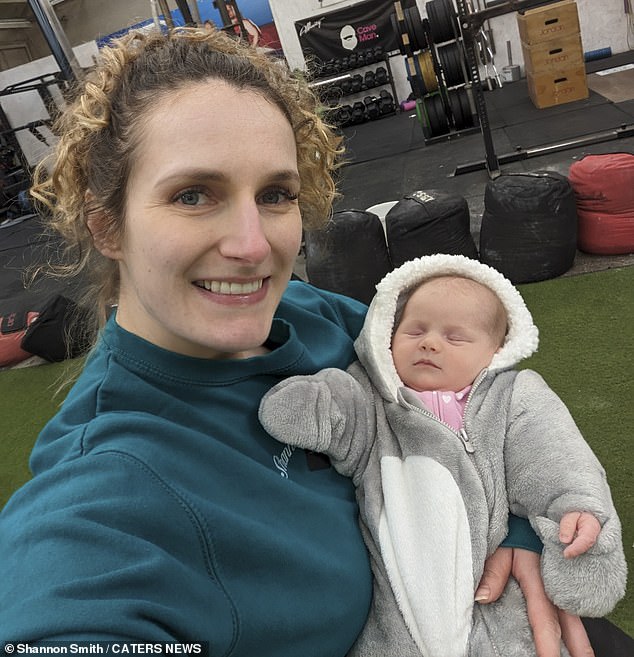 Shannon was active after giving birth to her daughter Nancy (pictured) and took her to the gym for the first time when she was four days old.