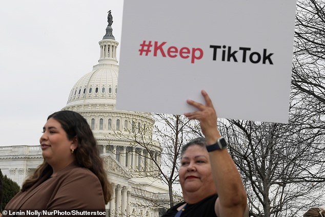 TikTok's creators march from the US capital to the White House and demand that President Biden keep TikTok, during a rally in Washington DC, USA,