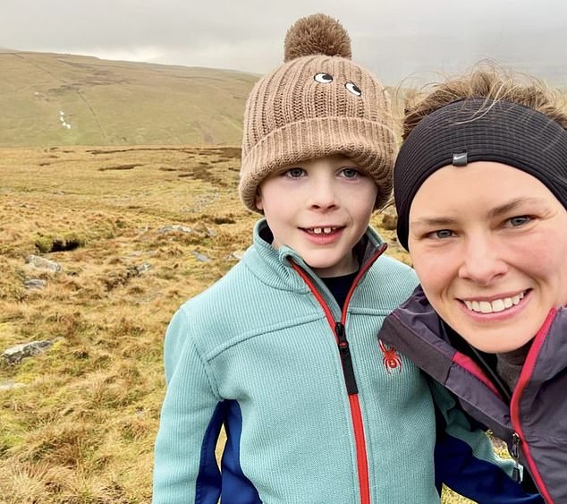 Claire, 41, accompanies her son on his walks to raise money for charities.