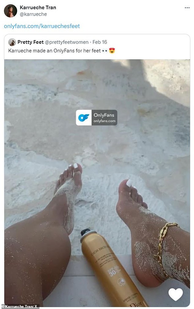 The Los Angeles native tweeted a photo of her feet on March 1 with a link to the account