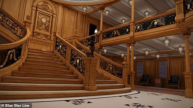 Animated 3D renderings of the interior show a striking resemblance to the original RMS Titanic, which sank on her maiden voyage in 1912