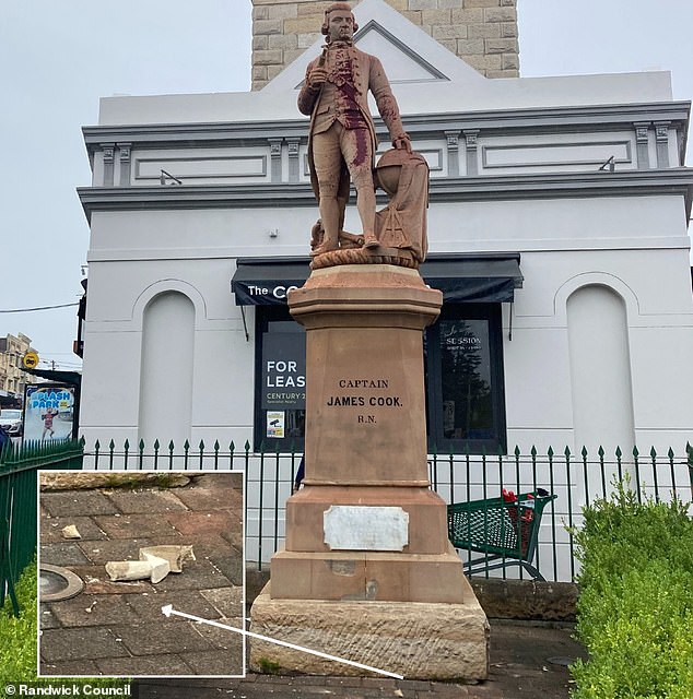 Local police are investigating after the 114-year-old statue (pictured) in Sydney's eastern suburbs was hacked for the second time in four years on February 15