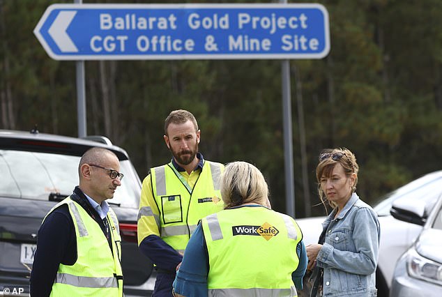 All operations at the mine have since been halted as Worksafe Victoria representatives (pictured) investigate the deadly disaster