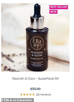 Before bed, she uses Ella and Jo Nourish & Glow Superfood Oil: 'It's delicious; you go to bed and you don't have to do anything else. You wake up with super nourished, glowing skin in the morning'