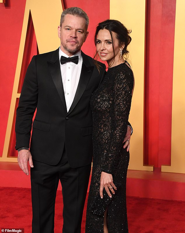 Damon, 53, he has been married to Luciana Bozán since 2005 and the couple share three daughters - he attended Sunday's Vanity Fair Oscar party, which Driver was also at.