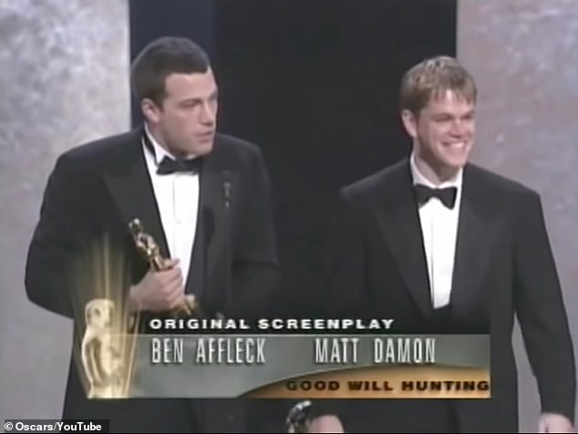 Damon and Ben Affleck were seen accepting an Oscar for Best Original Screenplay and featured a glimpse of Driver grimly watching her co-stars while Affleck gave her a shout out in their speech