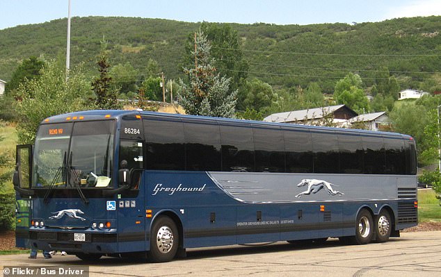 A Greyhound bus, like the one pictured above in Colorado, is used for the trip.