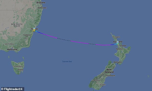 The flight path of Latam Airlines' LA800 Dreamliner service from Sydney to Auckland is pictured