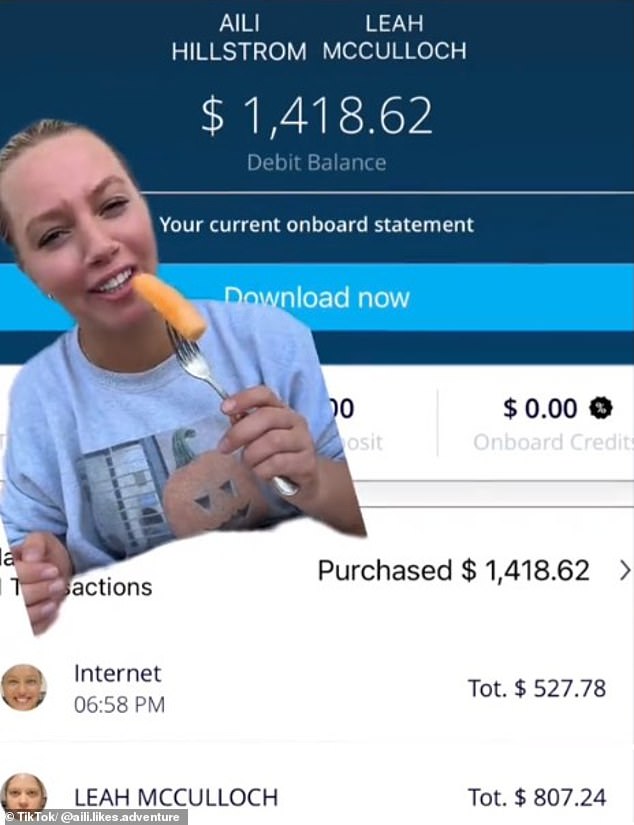 Aili reveals in another clip that they were also slapped with a huge $500 Wi-Fi bill and an $800 beverage package, for non-alcoholic drinks.