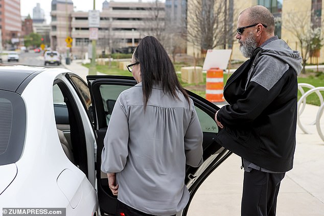 Janet Yamanaka Mello was seen leaving the federal courthouse in San Antonio with her husband Mark after she appeared before Magistrate Judge Richard Farrer and pleaded guilty to five counts of mail fraud and five counts of filing fraudulent tax returns