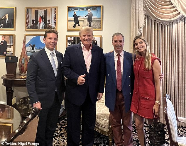 Holly Valance and husband Nick Candy join Donald Trump and Nigel Farage for dinner at Mar-a-Lago in 2022