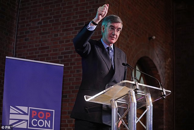 Valance expressed his desire for ex-Business Secretary Sir Jacob Rees-Mogg to be Prime Minister. Rees-Mogg is pictured giving a speech at the 'PopCon' launch in February