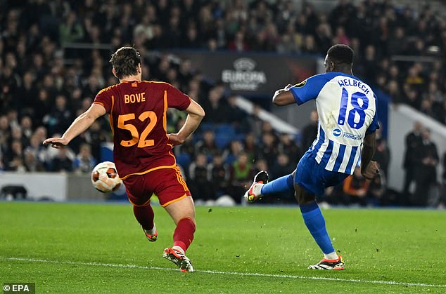 Danny Welbeck scored for Brighton but they couldn't overturn Roma's big lead