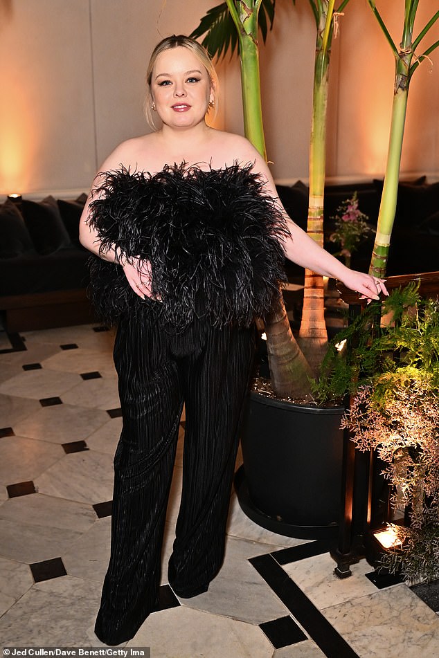 Bridgerton star Nicola Coughlan, 37, looked stunning in a pleated black jumpsuit with a ruffled bustier